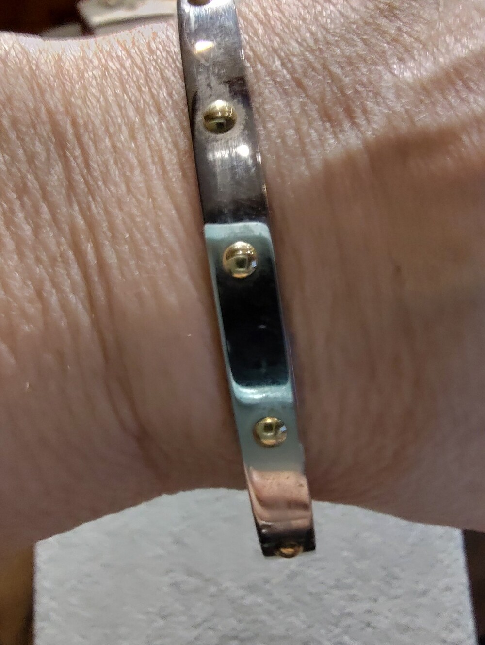 Milor 18k Gold & Stainless Steel Mixed Metal Rivet Rectangle Hinged Bracelet